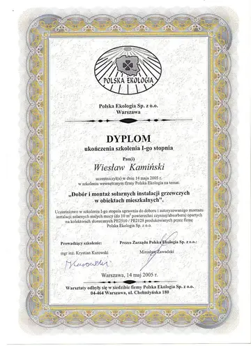 Polska Ekologia – dyplom I stopnia
