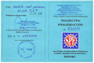 Świadectwo kwalifikacyjne – dozór (2013)