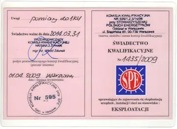 Świadectwo kwalifikacyjne – eksploatacja (2009)