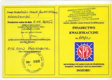 Świadectwo kwalifikacyjne – dozór (2010)