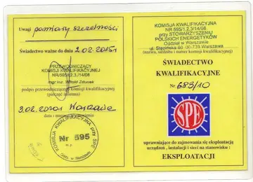 Świadectwo kwalifikacyjne – eksploatacja (2010)