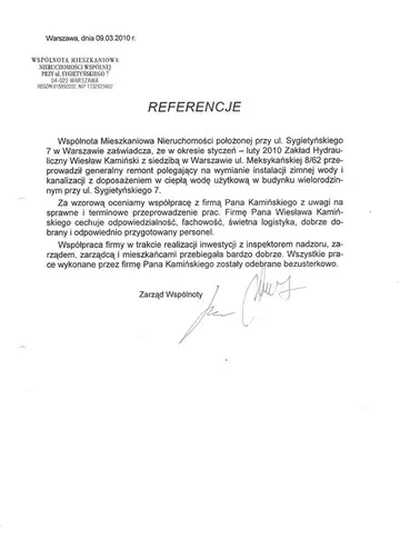 Skan rekomendacji wspólnoty ul. Sygietyńskiego 7